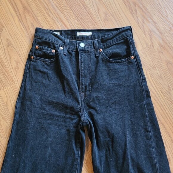 NEW NWOT! LEVI'S RIBCAGE WIDE LEG JEANS 100% COTTON BLACK WASH HIGH RISE sz 28 - Picture 3 of 7